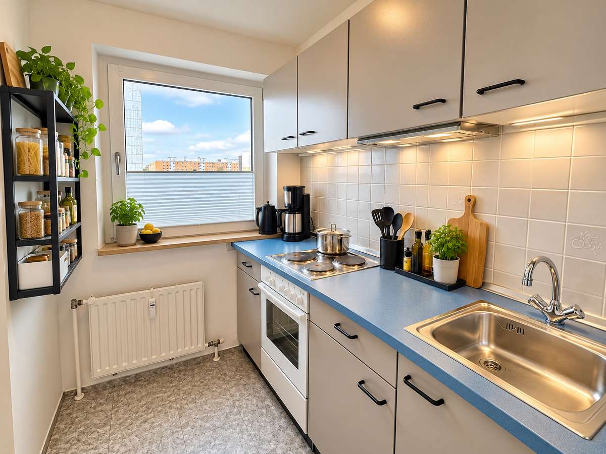 Küche OHNE EBK Wohnglück mit TRAUM-Alpenblick – Charmante 1-Zi.-Whg in Feldmoching